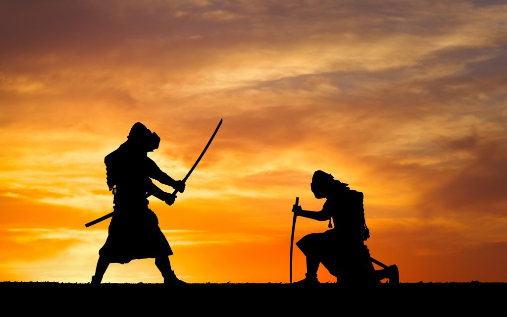 Picture with two samurais and sunset sky - KnowledgePoint KnowledgePoint