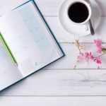 blank calendar book with Mexican Creeper pink flower