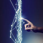 human hand and mesh network abstract, 3D rendering